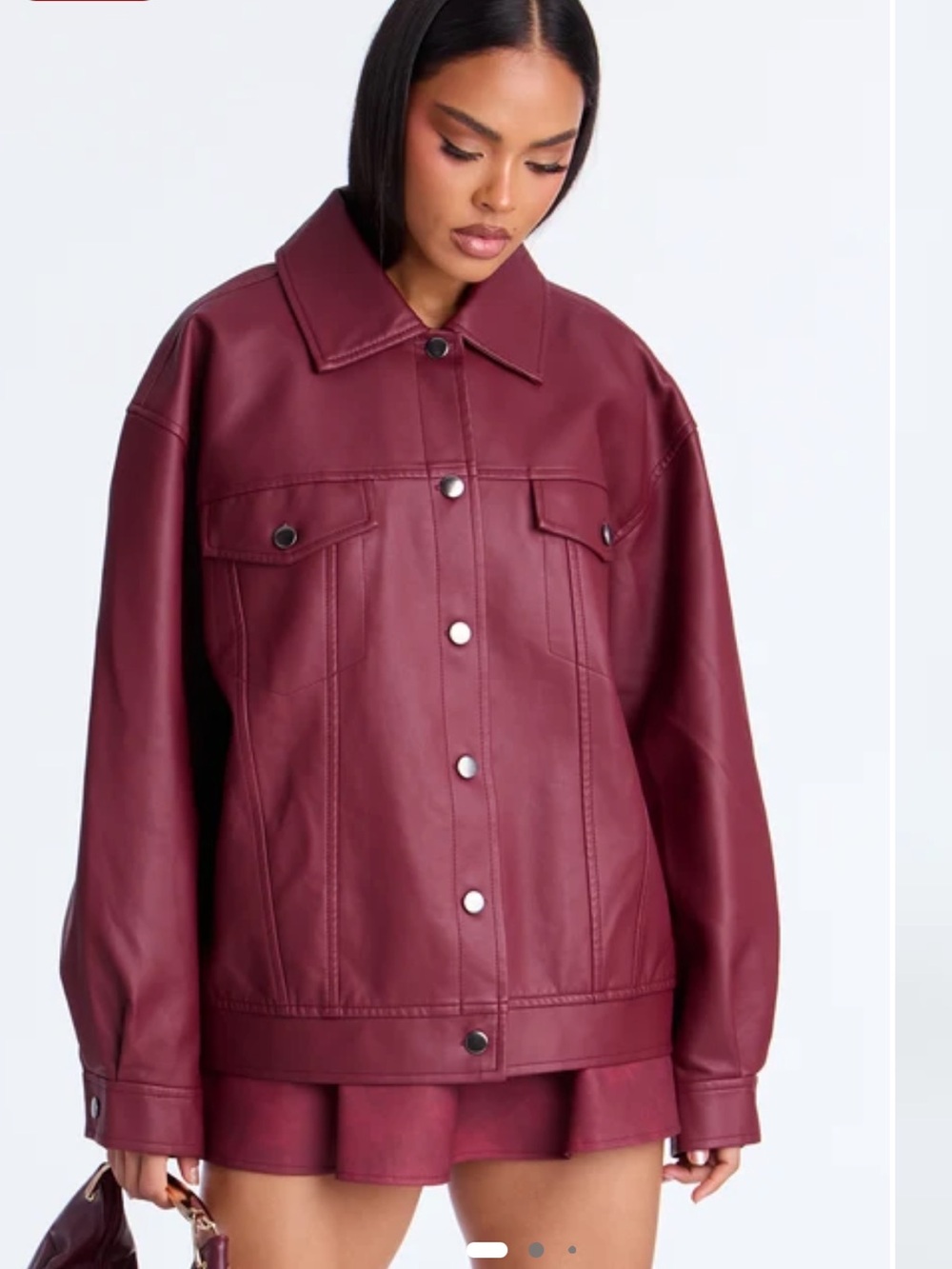 Mila Oversized Faux Leather Burgundy Jacket NWT SIZE L